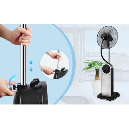 Aigostar - Staande ventilator met misteffect 95W/230V zwart/grijs + afstandsbediening