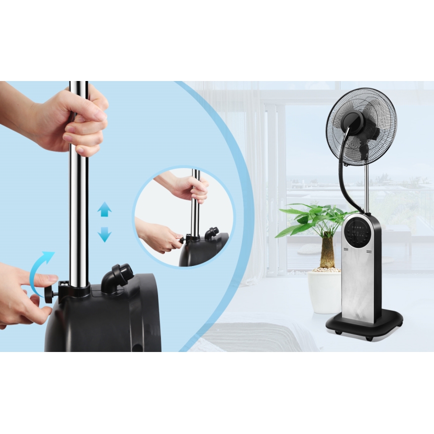 Aigostar - Staande ventilator met misteffect 95W/230V zwart/grijs + afstandsbediening