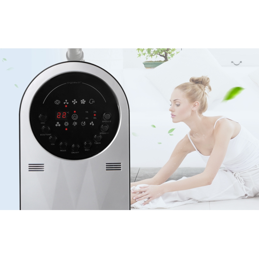 Aigostar - Staande ventilator met misteffect 95W/230V zwart/grijs + afstandsbediening