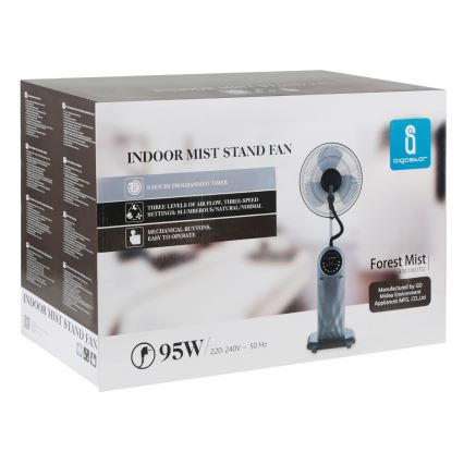 Aigostar - Staande ventilator met misteffect 95W/230V zwart/grijs + afstandsbediening