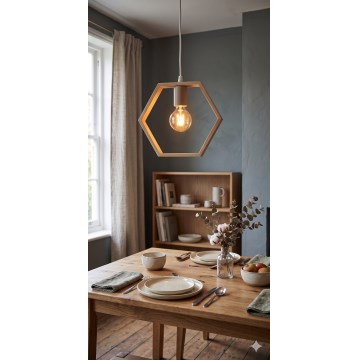 Aigostar - Suspension LED en bois sur câble, 1 x E27, 9 W, 230 V, 2200 K, pin