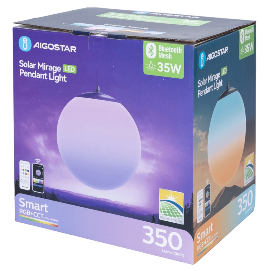 Aigostar - Suspension solaire à intensité variable RGBW MESH LED/5W/3,7V 8000 mAh 2700K-6500K IP65 d. 30 cm