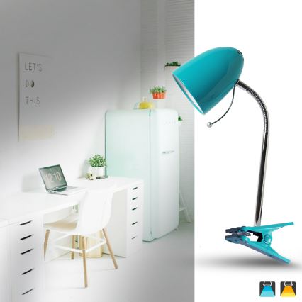 Aigostar - Tafellamp met klem 1xE27/11W/230V blauw/glanzend chroom