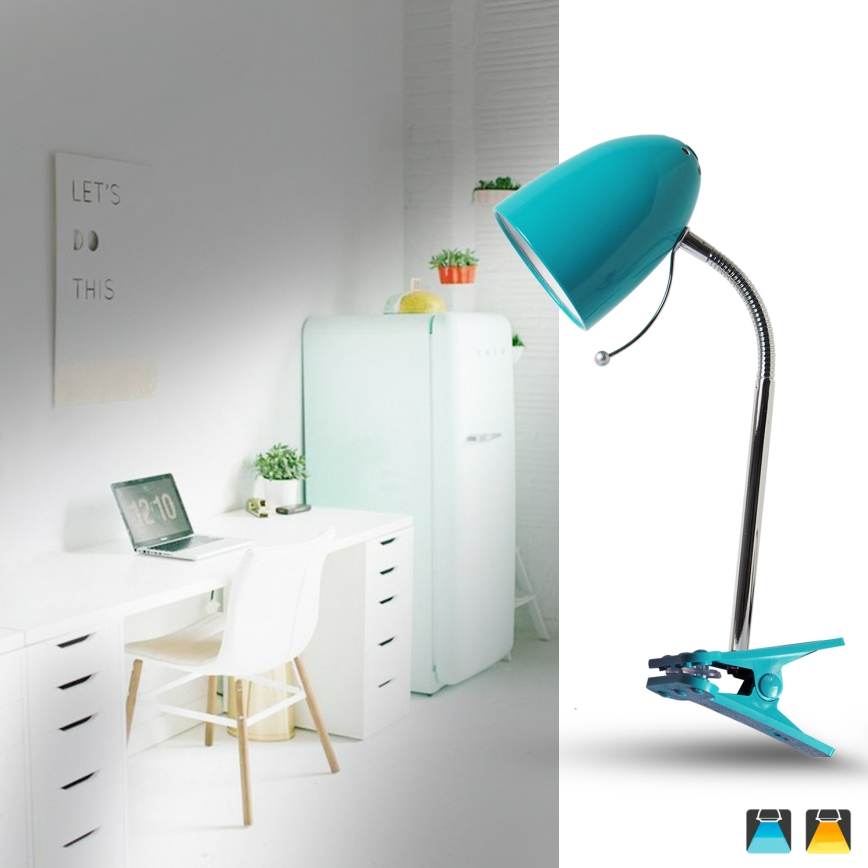 Aigostar - Tafellamp met klem 1xE27/11W/230V blauw/glanzend chroom