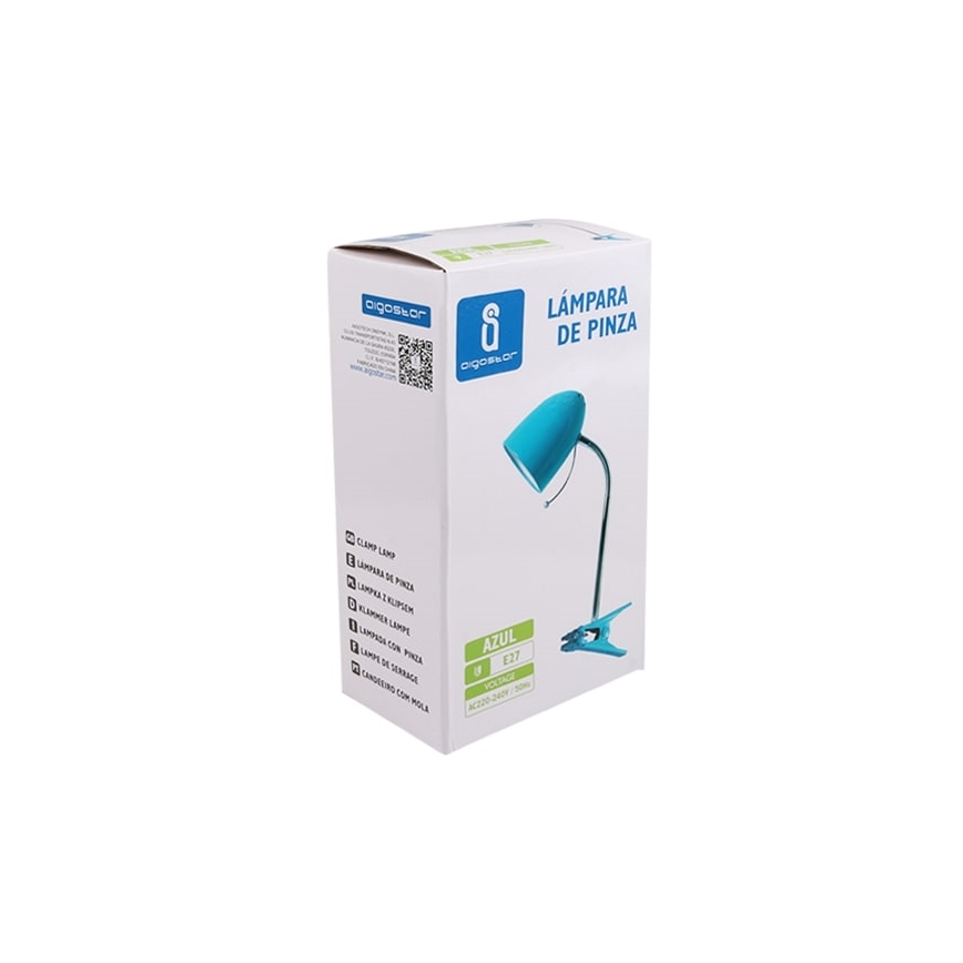 Aigostar - Tafellamp met klem 1xE27/11W/230V blauw/glanzend chroom
