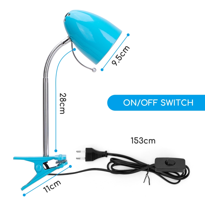 Aigostar - Tafellamp met klem 1xE27/11W/230V blauw/glanzend chroom