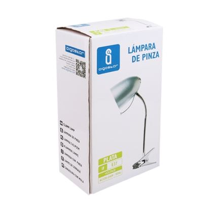 Aigostar - Tafellamp met klem 1xE27/11W/230V zilver/glanzend chroom