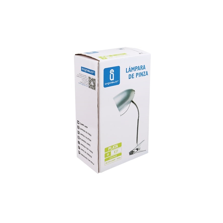 Aigostar - Tafellamp met klem 1xE27/11W/230V zilver/glanzend chroom