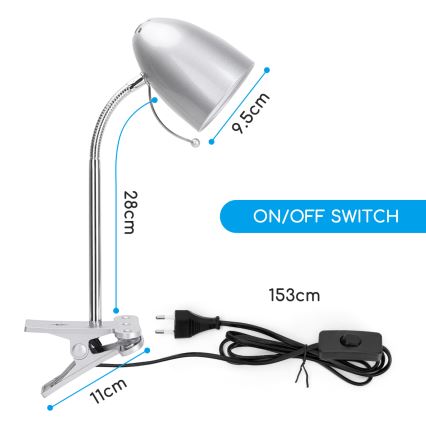 Aigostar - Tafellamp met klem 1xE27/11W/230V zilver/glanzend chroom