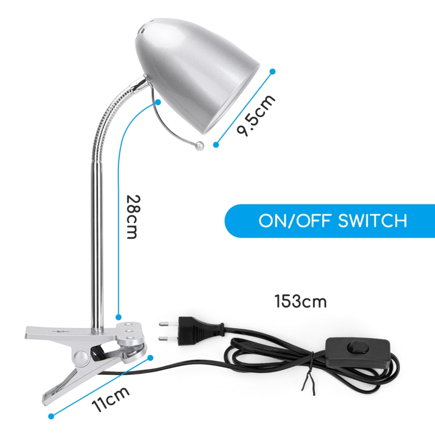 Aigostar - Tafellamp met klem 1xE27/11W/230V zilver/glanzend chroom