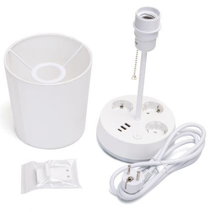 Aigostar - Tafellamp met stopcontacten en USB-poorten 1xE27/60W/230V wit