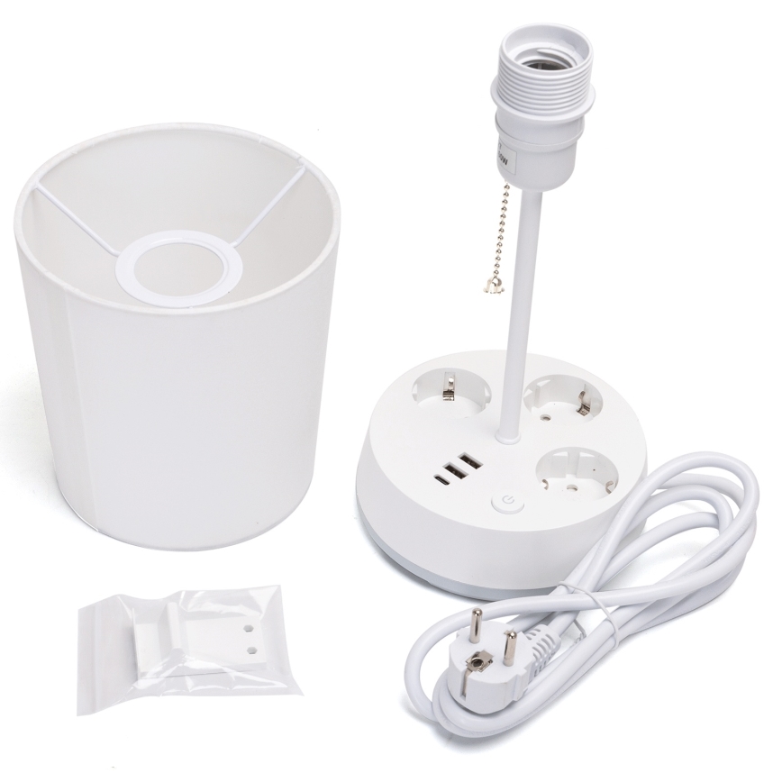 Aigostar - Tafellamp met stopcontacten en USB-poorten 1xE27/60W/230V wit