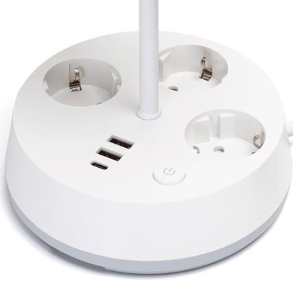 Aigostar - Tafellamp met stopcontacten en USB-poorten 1xE27/60W/230V wit