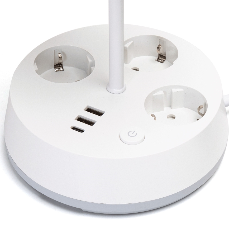 Aigostar - Tafellamp met stopcontacten en USB-poorten 1xE27/60W/230V wit