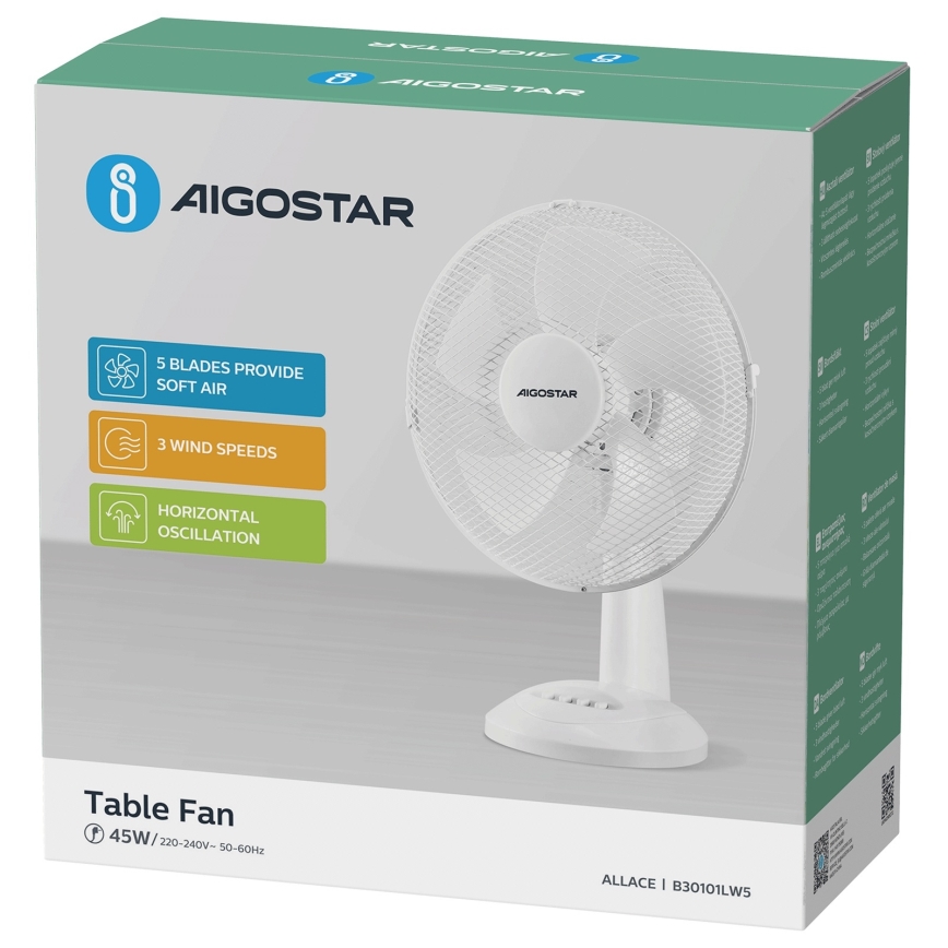 Aigostar - Tafelventilator 45W/230V wit