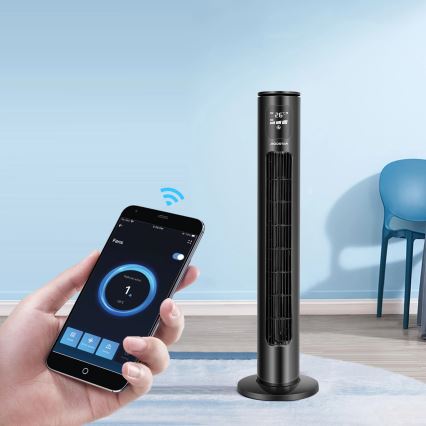 Aigostar - Toren ventilator 50W/230V zwart Wi-Fi + afstandsbediening