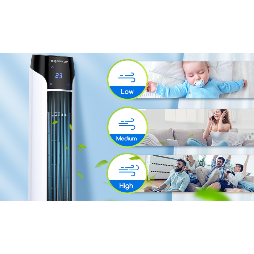 Aigostar - Toren ventilator 50W/230V zwart/wit + afstandsbediening