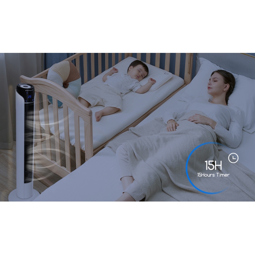Aigostar - Toren ventilator 50W/230V zwart/wit + afstandsbediening