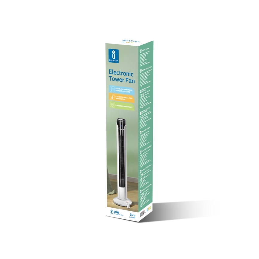 Aigostar - Toren ventilator 50W/230V zwart/wit + afstandsbediening