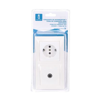 Aigostar - TV-aansluiting en SCHUKO-stopcontact 230V met afdekraam, wit