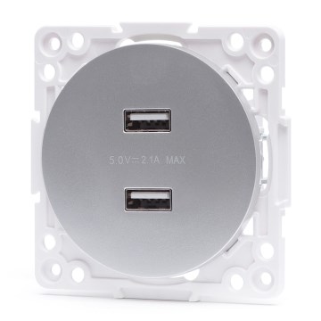 Aigostar - USB-voedingsstopcontact zonder frame, 2x USB-A, zilver