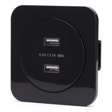 Aigostar - USB-wandcontactdoos met afdekraam 2x USB-A zwart
