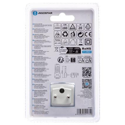 Aigostar - Veilleuse avec détecteur crépusculaire LED/0,2W/230V 3000K