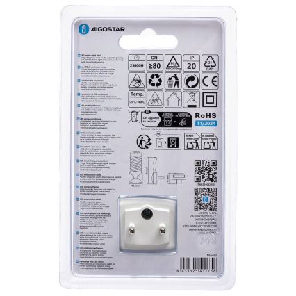 Aigostar - Veilleuse avec détecteur crépusculaire LED/0,2W/230V 6500K