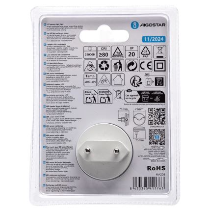 Aigostar - Veilleuse avec détecteur crépusculaire LED/0,5W/230V 3000K
