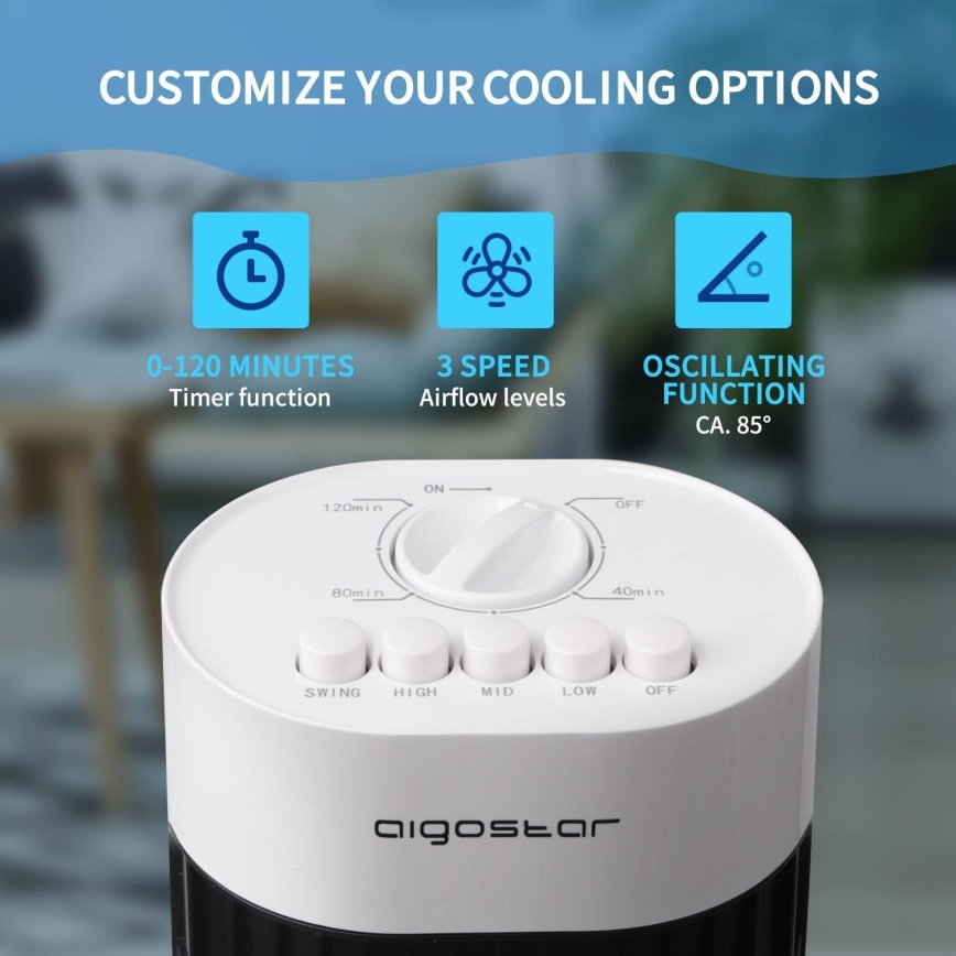 Aigostar - Ventilateur colonne 45W/230V noir/blanc