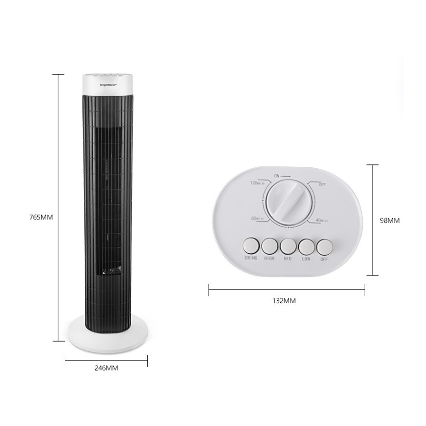 Aigostar - Ventilateur colonne 45W/230V noir/blanc