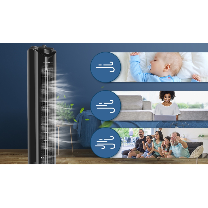 Aigostar - Ventilateur colonne 45W/230V noir