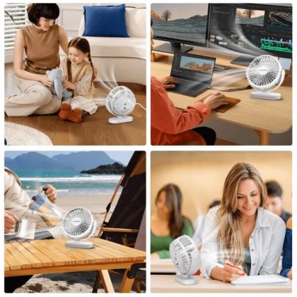 Aigostar - Ventilateur de bureau rechargeable 4W/5V 1500mAh blanc