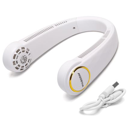 Aigostar - Ventilateur de cou rechargeable 4W/5V 2000mAh blanc