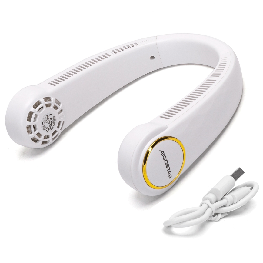 Aigostar - Ventilateur de cou rechargeable 4W/5V 2000mAh blanc