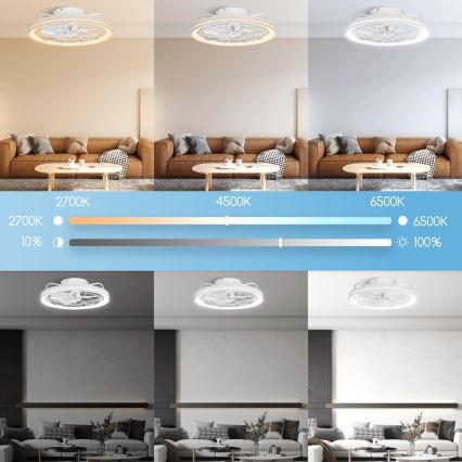Aigostar - Ventilateur de plafond à intensité variable LED/40W/230V 2700-6500K d. 48 cm + Télécommande blanc