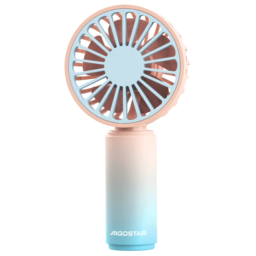 Aigostar - Ventilateur de poche rechargeable 3 W / 5 V, batterie 500 mAh, USB, rose/bleu