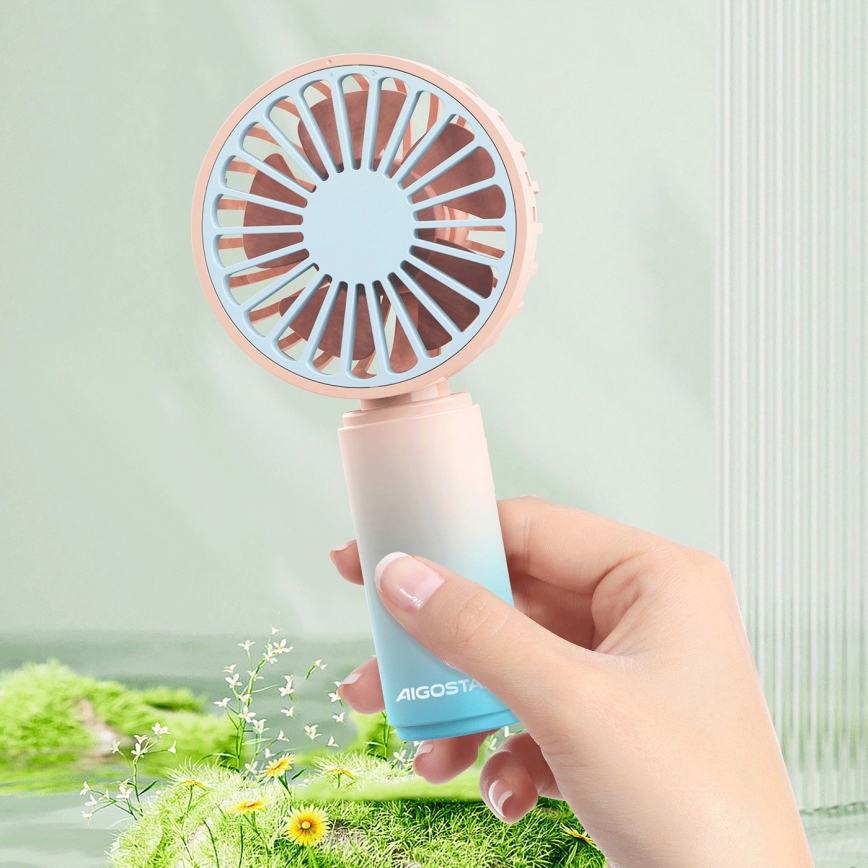 Aigostar - Ventilateur de poche rechargeable 3W/5V 500mAh USB rose/bleu