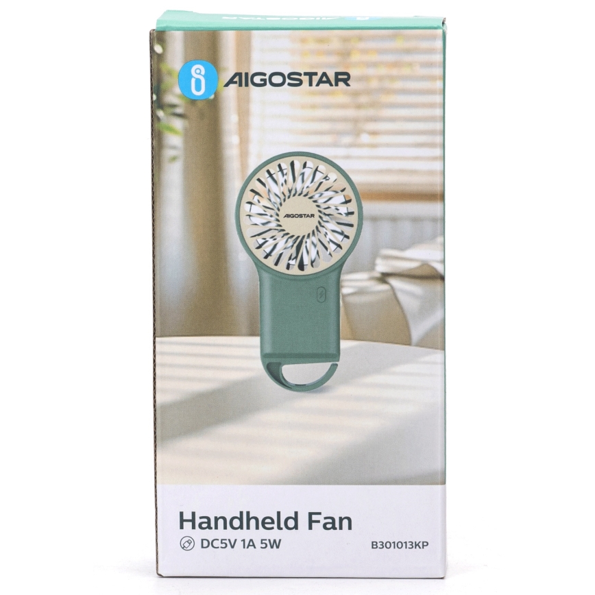 Aigostar - Ventilateur de poche rechargeable 4W/5V 500mAh USB vert