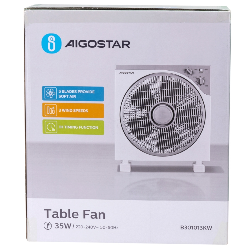 Aigostar - Ventilateur de sol 35W/230V d. 30 cm blanc/gris