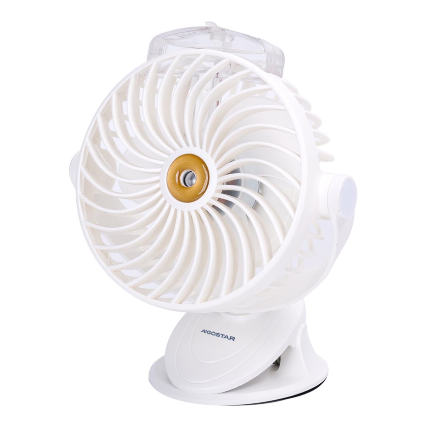 Aigostar - Ventilateur de table rechargeable avec pince 2W/5V 2400mAh USB blanc