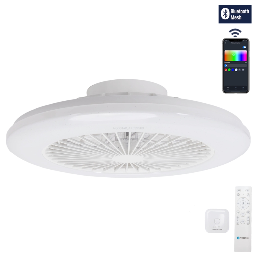 Aigostar - Plafonnier LED RGBW dimmable avec ventilateur LED/40W/230V 2700-6500K Ø 48,5 cm blanc + télécommande