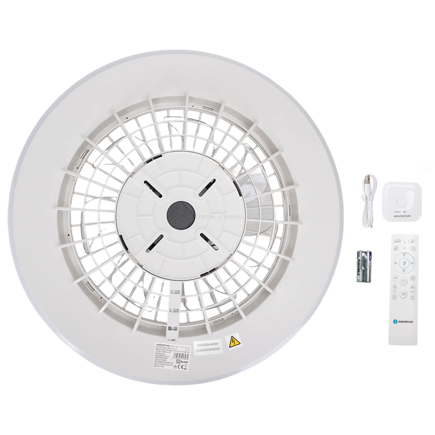 Aigostar - Plafonnier LED RGBW dimmable avec ventilateur LED/40W/230V 2700-6500K Ø 48,5 cm blanc + télécommande