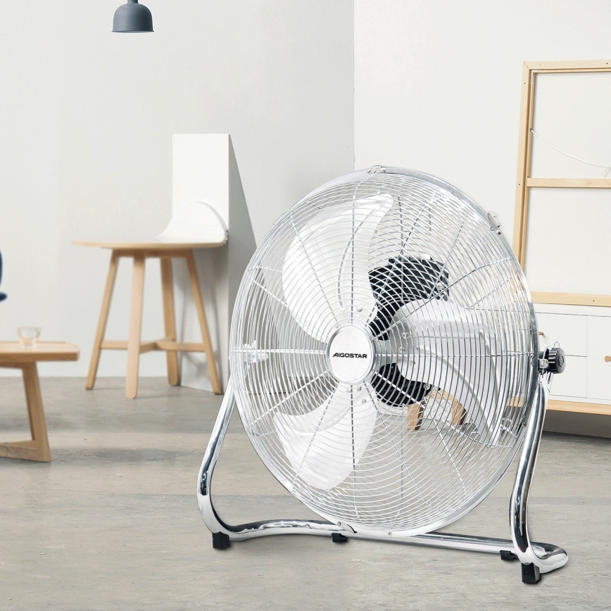 Aigostar - Ventilateur sur pied 100W/230V Ø 54 cm, chrome brillant
