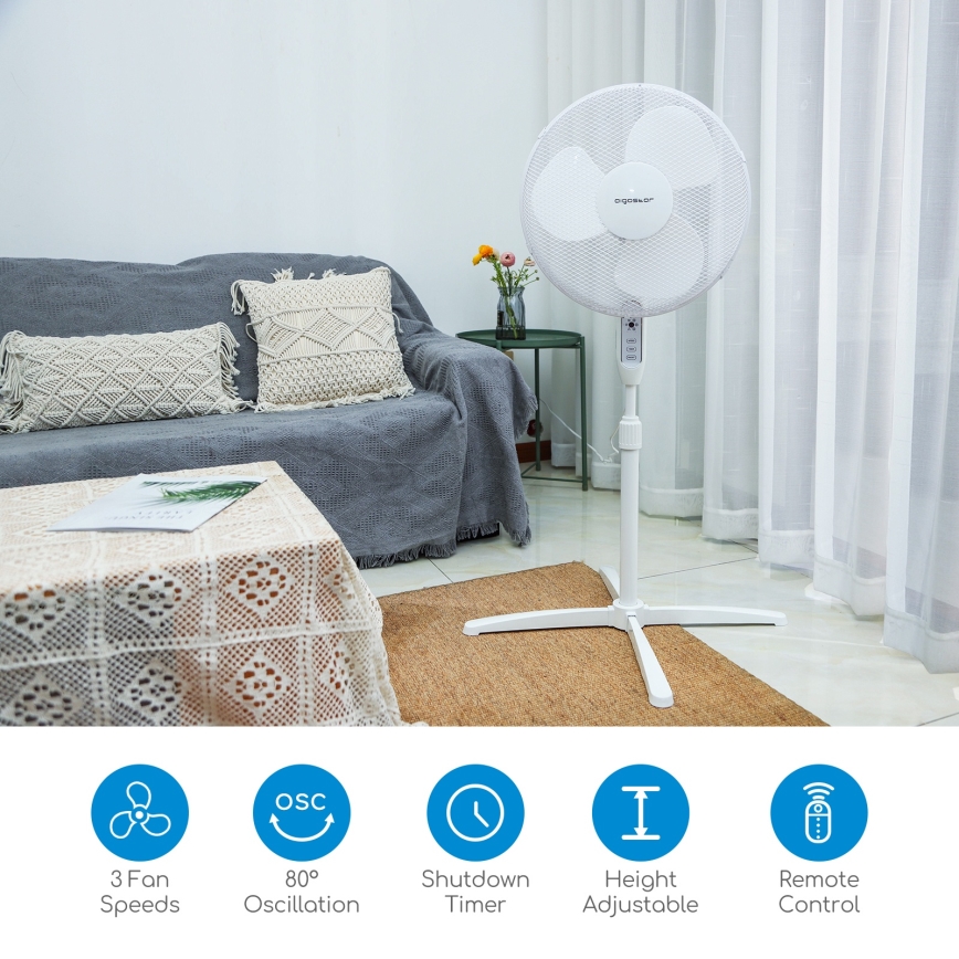 Aigostar - Ventilateur sur pied 40W/230V 120 cm blanc