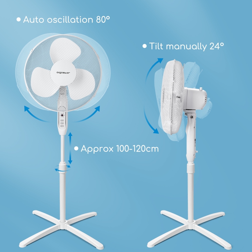Aigostar - Ventilateur sur pied 40W/230V 120 cm blanc