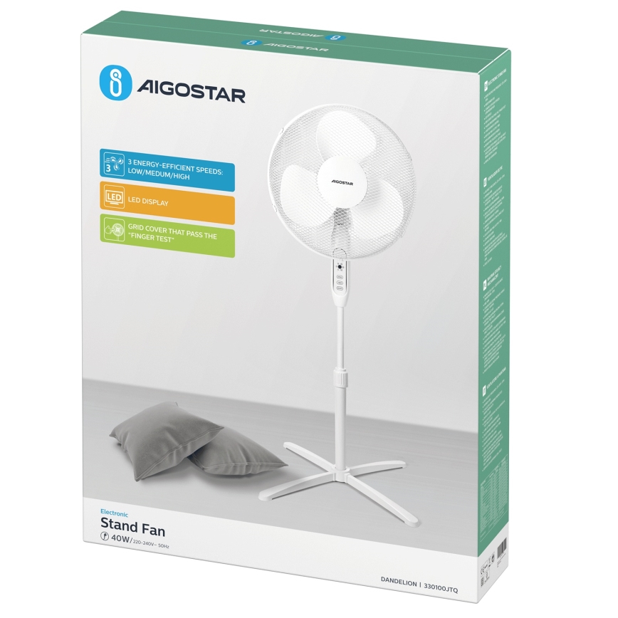 Aigostar - Ventilateur sur pied 40W/230V 120 cm blanc