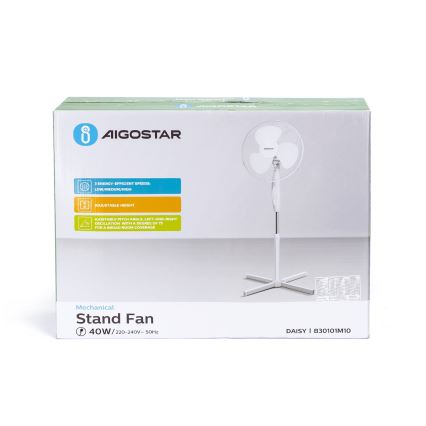 Aigostar - Ventilateur sur pied 45W/230V 125 cm blanc