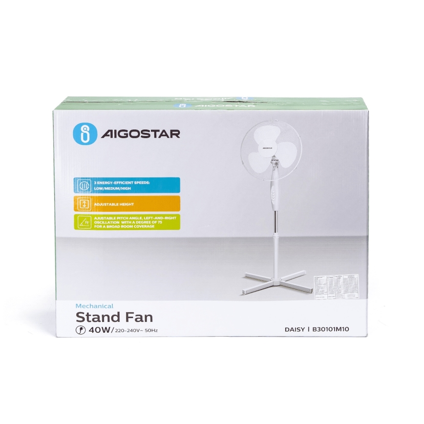 Aigostar - Ventilateur sur pied 45W/230V 125 cm blanc