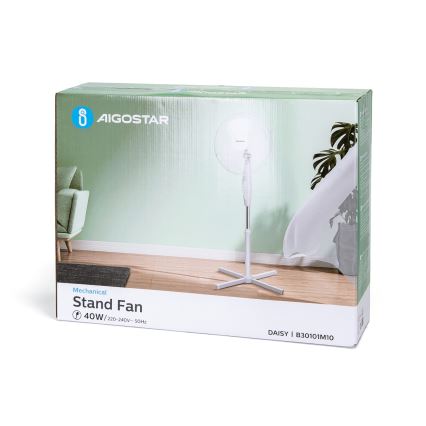Aigostar - Ventilateur sur pied 45W/230V 125 cm blanc